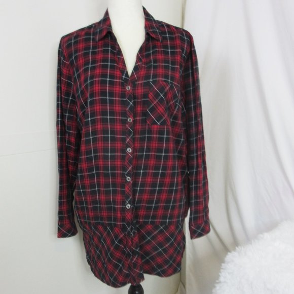 J. Jill Layered Blouse Plaid Tunic Button Down Long Sleeve Top Size Large - Picture 5 of 12